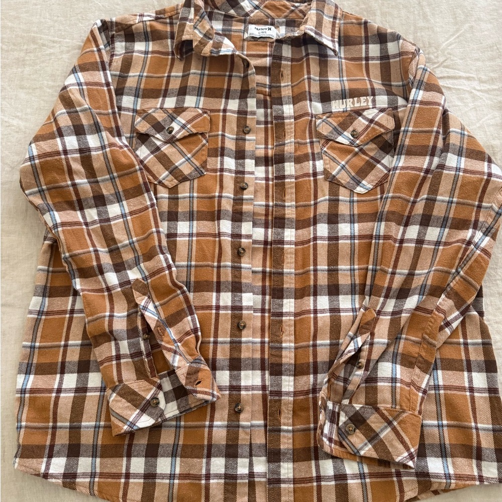 Hurley Tan and Brown Plaid Shirt